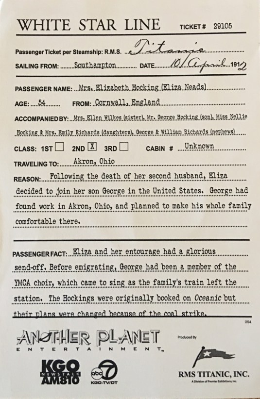 Titanic Boarding Pass Back Side